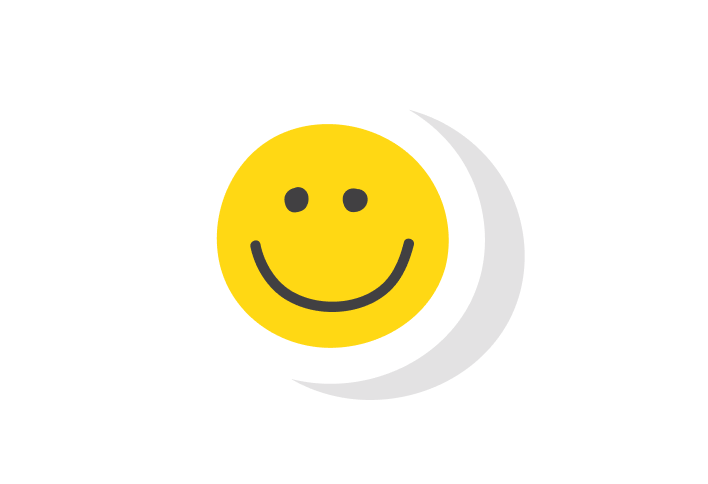 A yellow smiley face with a shadow on a white background.
